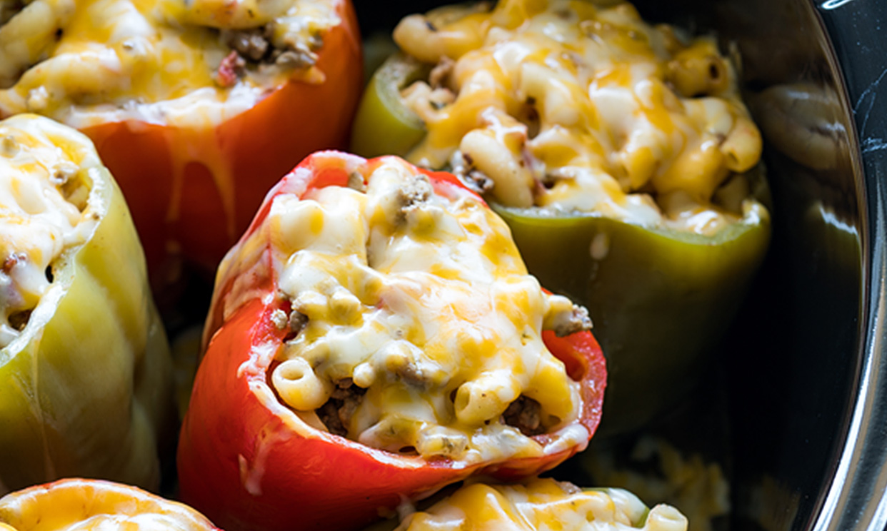 Slow Cooker Beef and Mac Stuffed Peppers